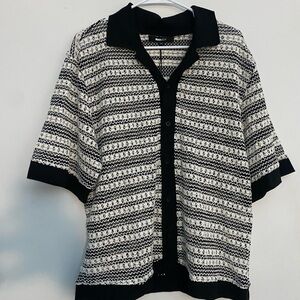 Fashion Nova Black and White Patterned Polo Shirt